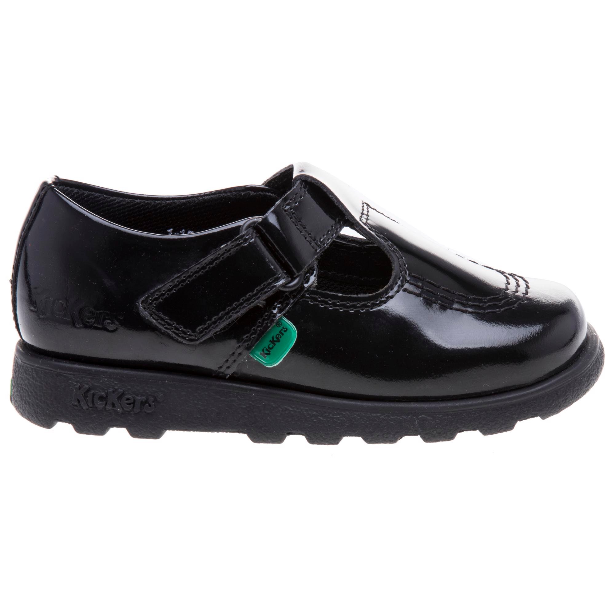 Hook&Loop Strap Infant Girls Kickers Fragma T-Bar Patent Shoes In Black 